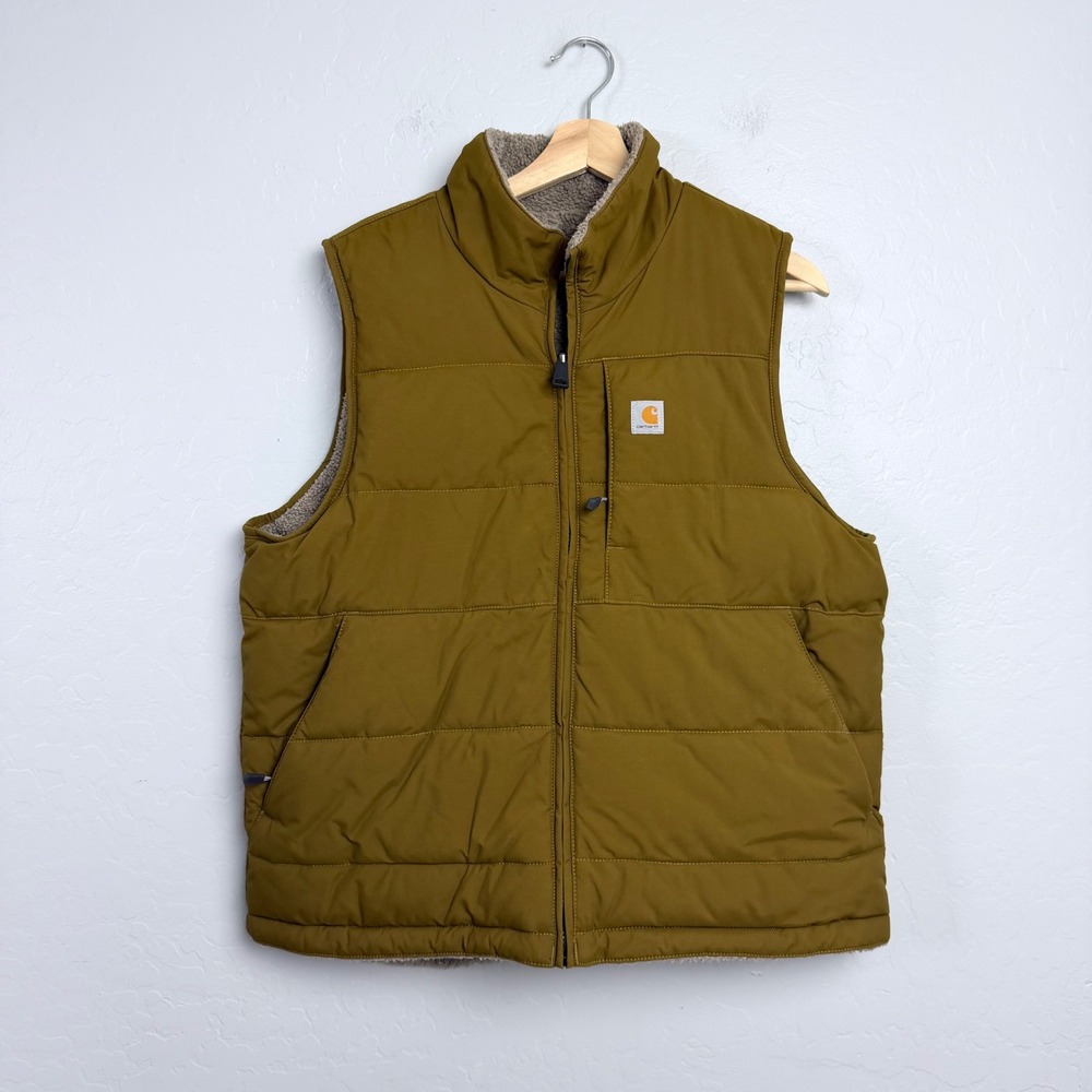 Carhartt Reversible Sherpa Lined Quilted Vest Brown Olive Women Large